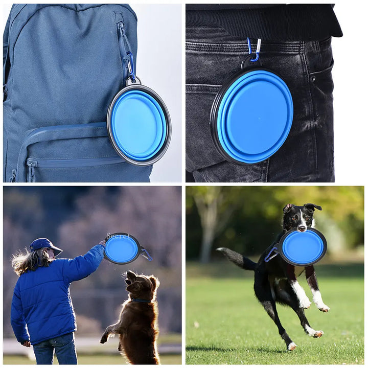 Collapsible Silicone Dog Bowl with Carabiner Five4You