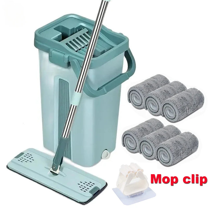 Flat Squeeze Mop with Bucket: Hands-Free Floor Cleaning Five4You