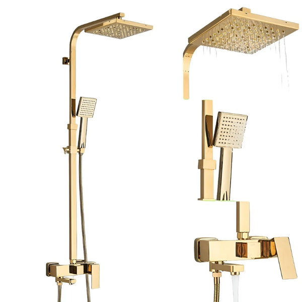 Luxury Golden Shower Faucet Set: Wall-Mounted Elegance for Your Bathroom, bathroom elegance, Bathroom Fixture, Bathroom Upgrade, elegant bathroom, Elegant Faucet, golden faucet, Golden Finish